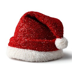 Sparkling red santa hat isolated on white background for christmas celebration