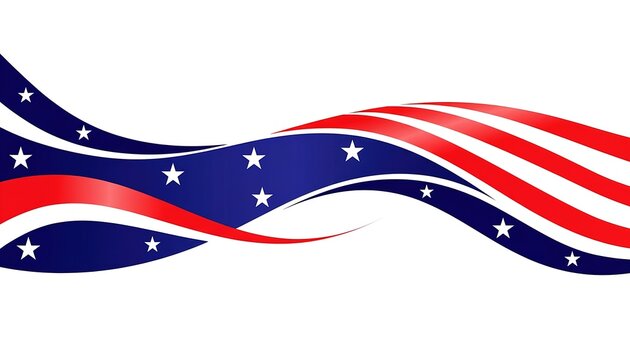 Artistic depiction of the American flag with flowing red and white stripes and blue field. - Powered by Adobe