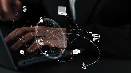 Visualization of global digital communication and online across multiple platforms, including global network, digital network, communication network, and online network. Marrow