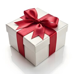 Fototapeta premium Elegant gift box tied with a vibrant red ribbon, perfect for holidays, birthdays, and special occasions celebrating love and appreciation with a surprise inside