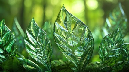 Close-up of Green Glass Leaves in a Lush Forest Setting.
