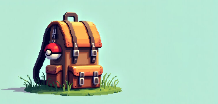Pixel Art Backpack with Gaming Ball Illustration