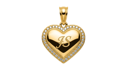Elegant Gold Heart Pendant with Diamond Accents and Engraved Initials.