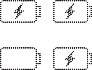 Isolated dot style battery charging icon, dot map style battery vector, minimal black battery dot graphic, equal size dot style symbol, power energy icon, charge electric device illustration project