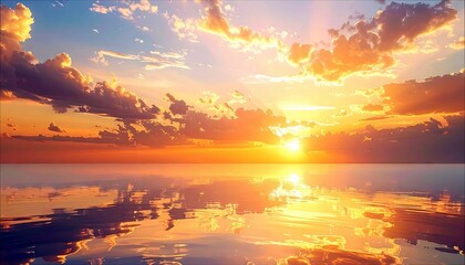 A beautiful sunset with clouds reflecting on the water, creating a dramatic and serene scene.