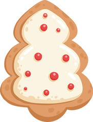 Vector icon of Christmas gingerbread in cartoon flat mode. Holiday cookies - christmas tree, gingerbread man, star, house, heart isolated on white background