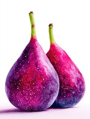 Two fresh purple figs watercolor painting still life