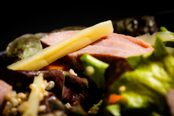 Bowl of salad with tuna steak