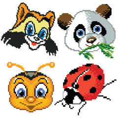 Pixel animals in the style of children's drawings