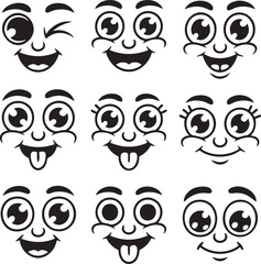 Happy and Winking Cartoon Face Expressions Vector Icons