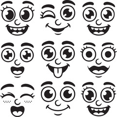 Happy and Winking Cartoon Face Expressions Vector Icons