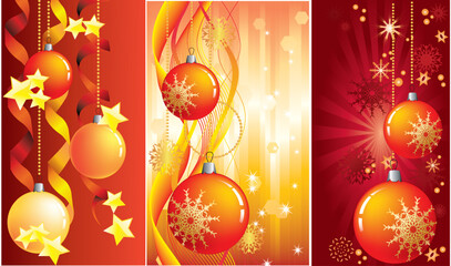 Christmas background set with Christmas balls, snowflakes, and stars