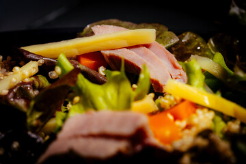 Bowl of salad with tuna steak