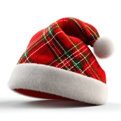 Festive tartan santa hat isolated on white background for holiday season