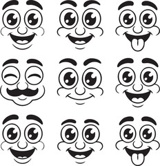 Happy and Winking Cartoon Face Expressions Vector Icons