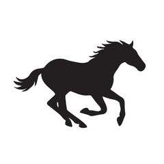 Black Silhouette of a Running Horse white background