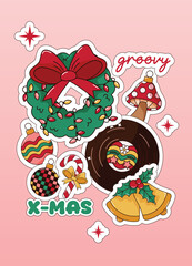 Retro Groovy Christmas Clutter Stickers Poster Greeting Card
