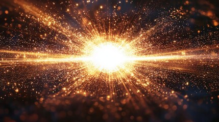 Quantum field configurations explosive energy burst radiating concentric light rings from brilliant white core creating cosmic shockwave particle patterns