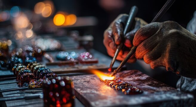Glassblower crafting molten art - Powered by Adobe