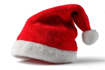 Classic red santa hat isolated on white background for holiday season