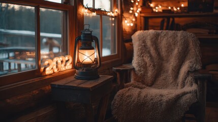 A chair with a blanket on it next to a window