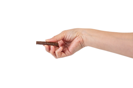 Chocolate bar in hand on transparent background - Powered by Adobe
