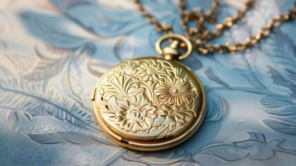 An elegant vintage gold locket with intricate floral engravings