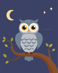 Owl vector-style illustration at night for book cover