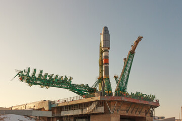 Obraz premium The launch of a space rocket from the launch pad.