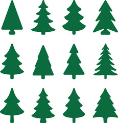 Obraz premium Collection of twelve green stylized christmas tree icons