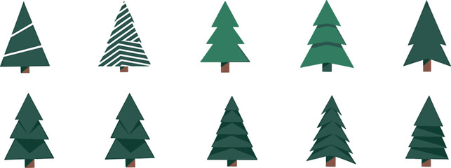 Stylized Minimalist Pine Tree Icon Set (Christmas and Nature)