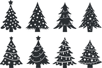 Obraz premium Collection of eight stylized black and white christmas tree silhouettes