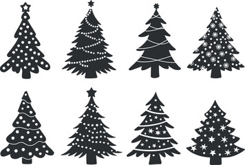 Obraz premium Black Silhouette Christmas Tree Icons Set – Minimal Holiday Evergreen Collection
