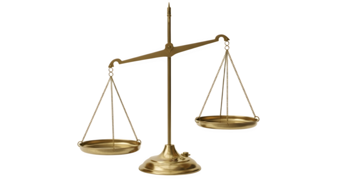 Vintage brass balance scale for justice and measurement.