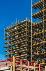 Skyscraper office building under construction in the new European Quarter in Frankfurt, Germany...