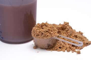 Chocolate whey protein. Supportive nutrition for muscle building	
