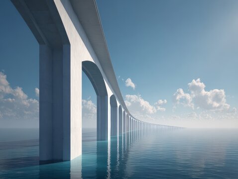 Infinite arch bridge over calm water - Powered by Adobe