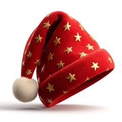 Festive red and gold santa claus hat isolated on white background