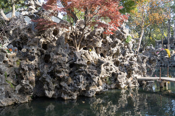 rockery stone landscape in classical Chinese garden, Chinese culture