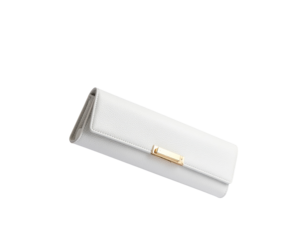 Elegant white clutch purse with gold-tone clasp designed for formal and evening occasions