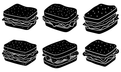 Six Black and White Sandwich Icons