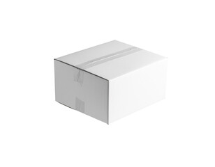 Naklejka premium A plain white cardboard box with tape on the top surface, designed for packaging or storage purposes