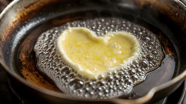 Fry up some love with this heart shaped egg cooking in a pan for breakfast surprise or romantic dinner