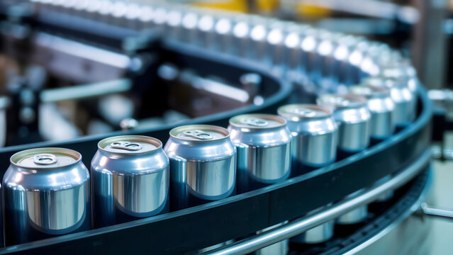 Modern beverage canning line showcasing sleek silver cans ready for distribution and refreshment for summer