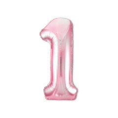 Shiny pink number one balloon illustration with halftone dotted texture on a white background.