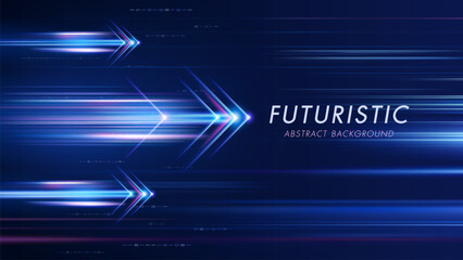 Naklejka premium Futuristic abstract background with glowing blue light arrows and speed lines. Fast data transfer concept.
