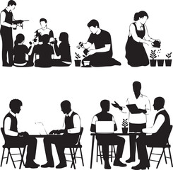 International volunteer day diverse activities and teamwork concept silhouettes promoting community engagement