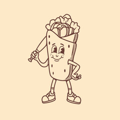 mascot shawarma with baseball outfit good for doodle, brand design, logo design, etc