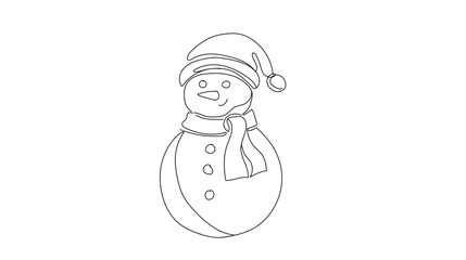 Continuous single line drawing of a cute snowman with a scarf and hat, gentle curves, minimal winter holiday theme, Vector illustration.