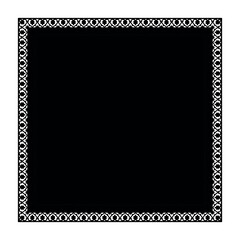 Black square border with an intricate, repeating pattern of stylized floral and heart shapes. The ornamental design creates a decorative frame against a white background